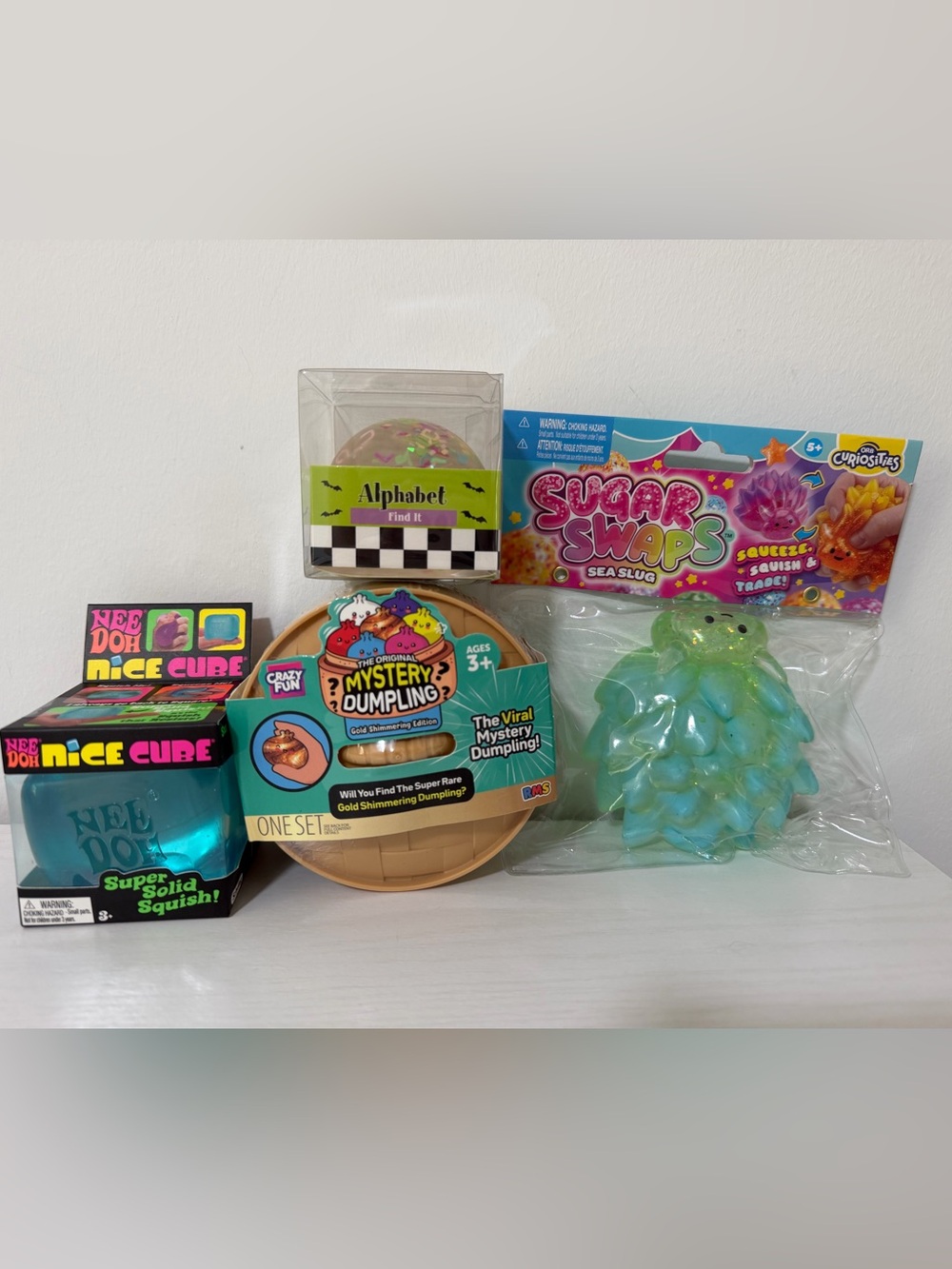 Squishy Toy Lot | RMS Gold Shimmering Dumpling, Sugar Swap, Needoh, Alphabet
